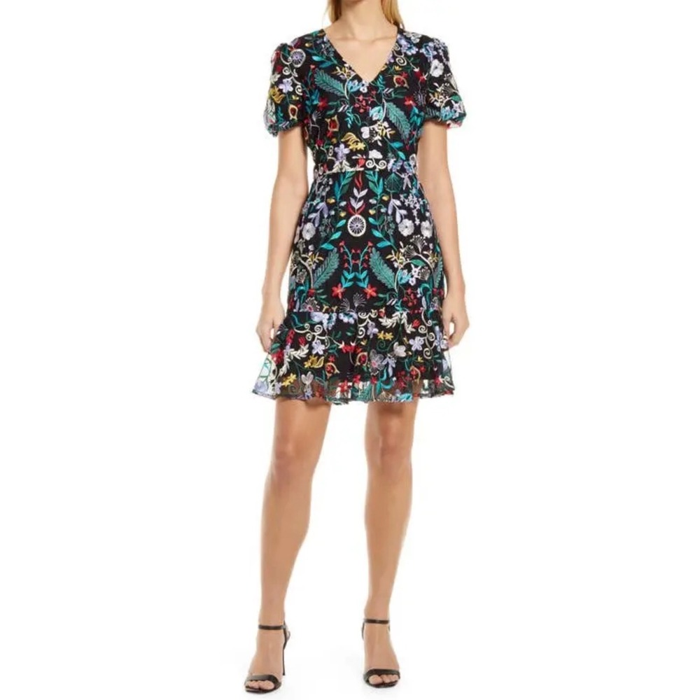 Sam Edelman Embroidered Puff Sleeve Floral Mesh Mini Dress 4